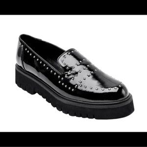 Jane and the Shoe Elena Loafers Black Patent Studded Size 8.5